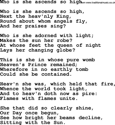 Catholic Hymns, Song: Who Is She Ascends So High - lyrics and PDF