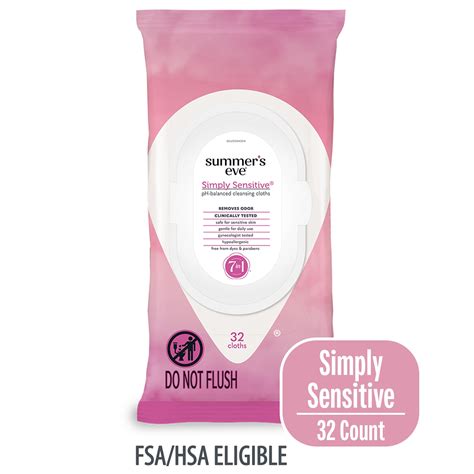 Summer's Eve Simply Sensitive Feminine Wipes, Daily Use, pH Balanced ...