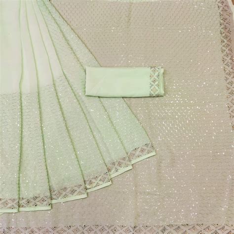 Green Festive Wear Embroidery With Embellished Georgette Saree
