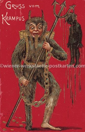 Prägekarte - Krampus mit Zudruck - 1908 (mit Ablösung) - Wiener ...