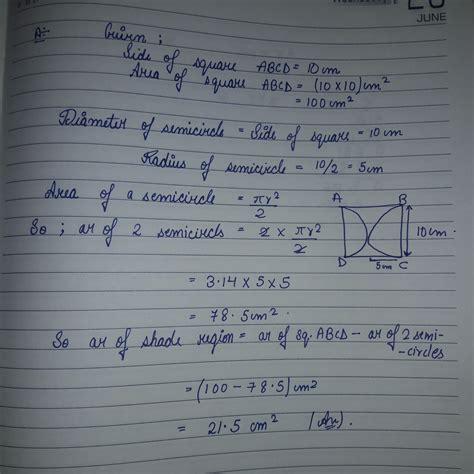 find the area of the shaded region in the figure ABCD is a square of ...