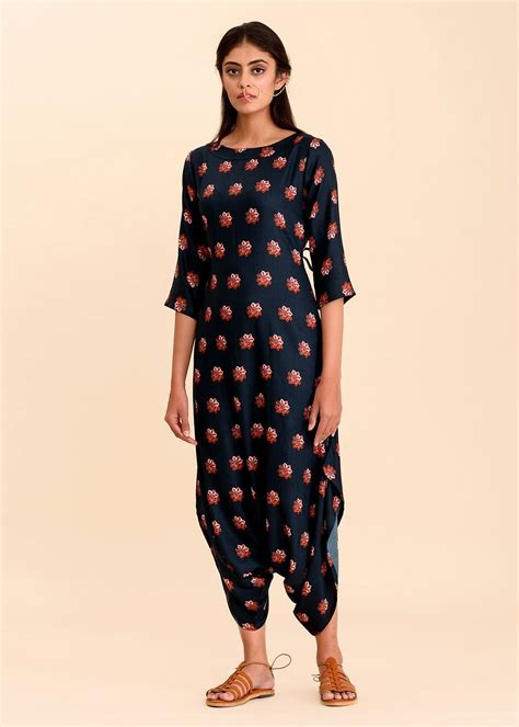 Get Printed Navy Blue Signature Dhoti Jumpsuit at ₹ 4500 | LBB Shop