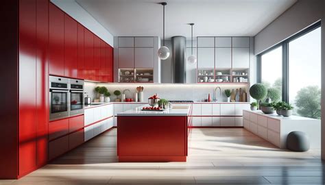 Crimson Brilliance: Sleek Modern Kitchen with Bold Color Statement