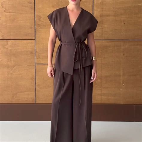 Mocha Drape Wrap Top & Wide-Leg Trouser Set – Rain Studio