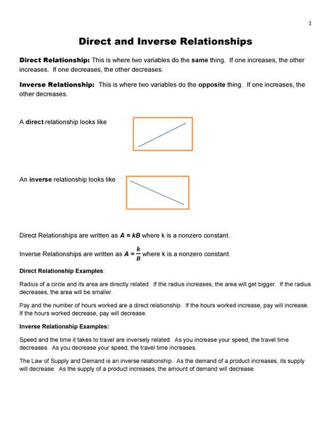 Direct and Inverse Relationships handout - 1 Direct and Inverse ...