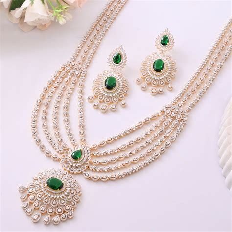 Sparkling Opulance Glorious Green American Diamond Necklace Set – VOYLLA