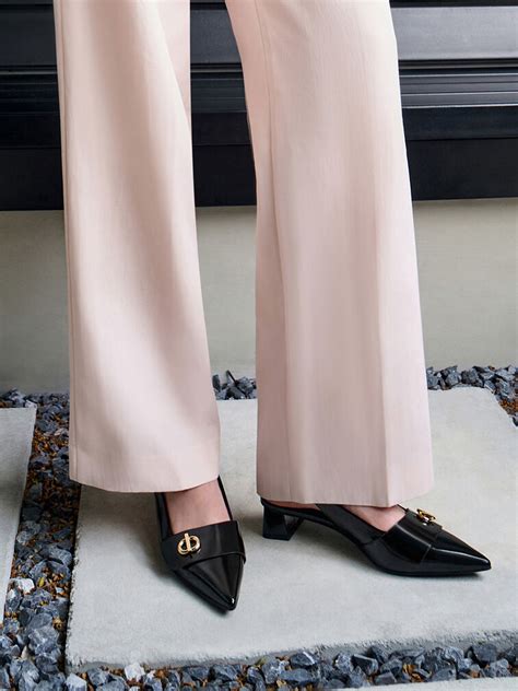 Black Boxed Metallic-Accent Pointed-Toe Slingback Pumps - Black Box ...