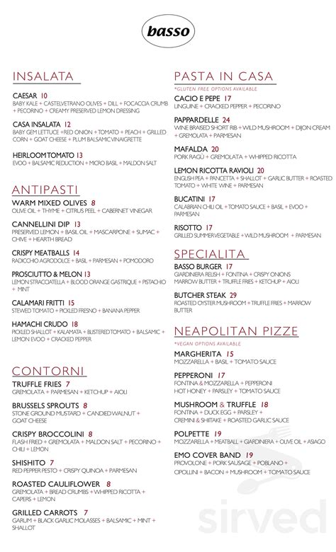 Menu for Basso in St. Louis, MO | Sirved