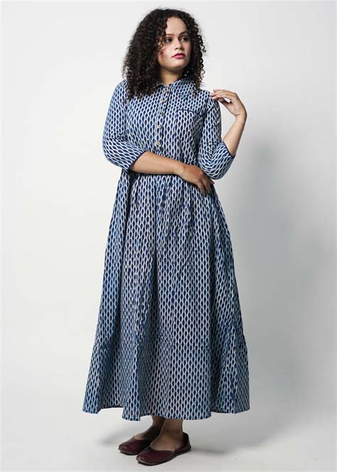 Get Patch Pokcet Detail Indigo Printed A-Line Maxi Dress at ₹ 1800 ...
