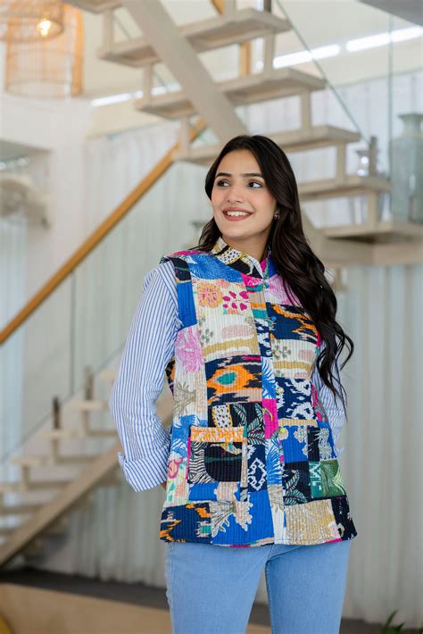 Artisan Patchwork Reversible Kantha Quilted Jacket Vest from Me&My