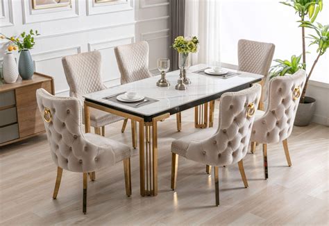 Sorrento White Ceramic Marble Rectangle Dining Set