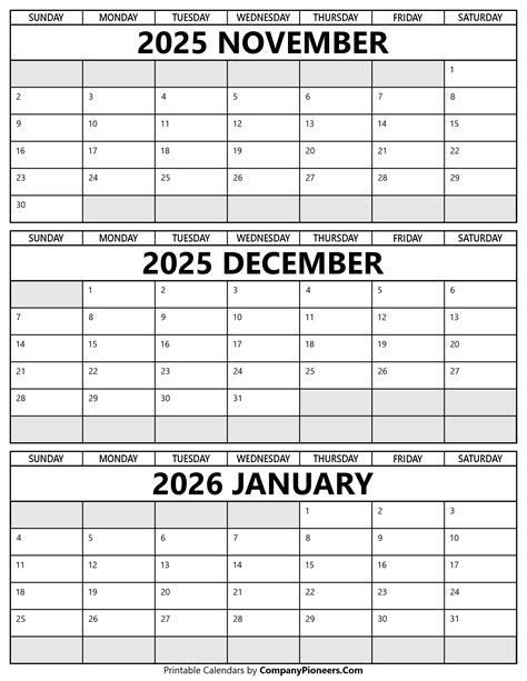 November December 2025 January 2026 Calendar Printable - Template