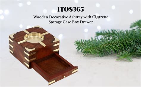ITOS365 Wooden Decorative Ashtray with Cigarette Storage Case Box ...