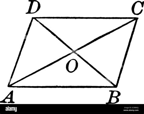 Parallelogram with vertices ABCD and both diagonals, vintage line ...