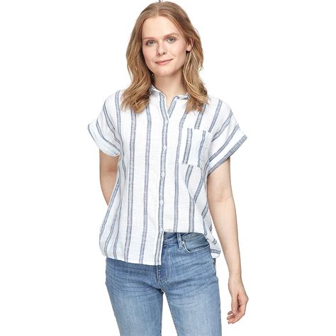 Dylan White Slub & Indigo Stripe Camp Shirt - Women's - Clothing