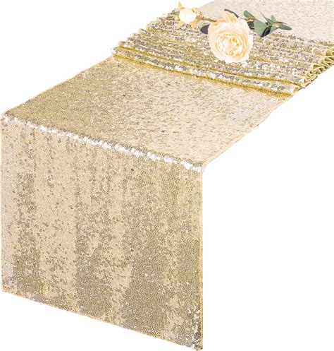Amazon.com: DUOBAO Champagne Gold Sequin Table Runner 12x72-Inch Home ...