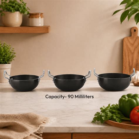 Nonstick Hard Anodised Serving Kadhai 3Pc Set- 340, Ml, 360, 375Ml Cap ...