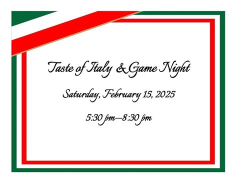 Taste Of Italy and Game night, 91 EMS D16C Lane, 46567, Syracuse, 15 ...