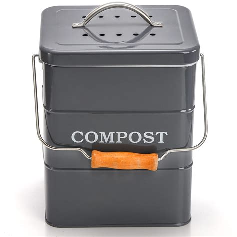 AVLA Compost Bin Kitchen Countertop, 1 Gallon Metal Composter Pail ...