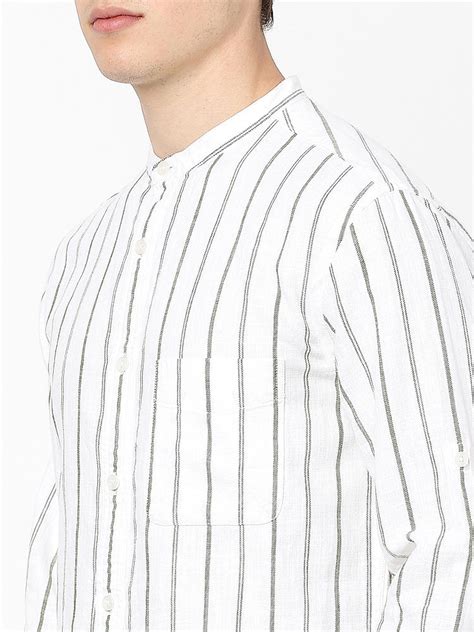 Buy Olive and White Striped Full Sleeves Shirt for Men Online at Celio