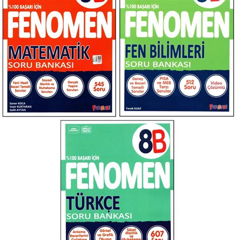 Fenomen 8. Sınıf LGS Matematik(B)+Fen(B)+Türkçe(B) Soru Bankası 3 Kitap