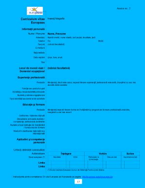 Fillable Online Curriculum vitae Europass - isumm.ro Fax Email Print ...