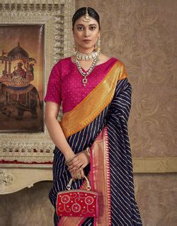 Navy Blue Dola Silk Contrast Saree With Ganga Jamuna Border – South ...