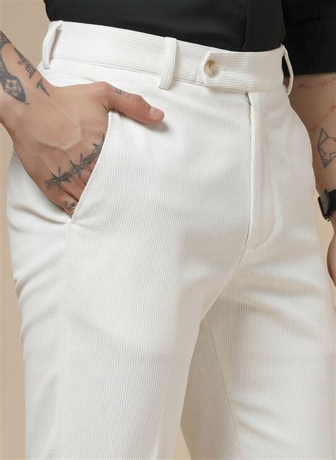 Snow White Corduroy Men Pleated Formal Pants | Boot Cut Fit by ITALIAN ...