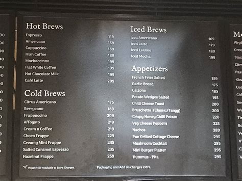Menu at Cafe Chapter One, Indore, WB -86