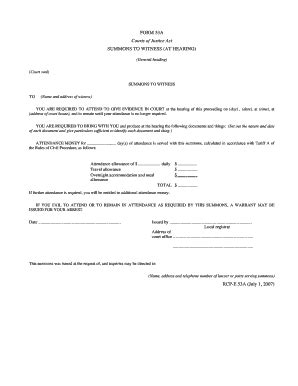 Court Summons to Witness - Blank Fillable Template | Fill Out, Print ...