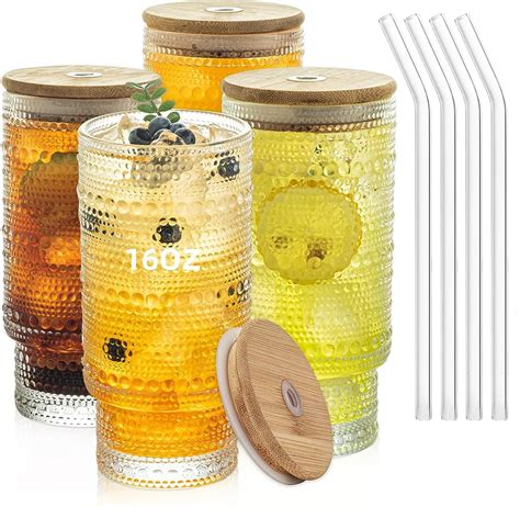 Buy KELVEE Raindrop Drinking Glasses Tumbler Set of 1 with Bamboo Lids ...
