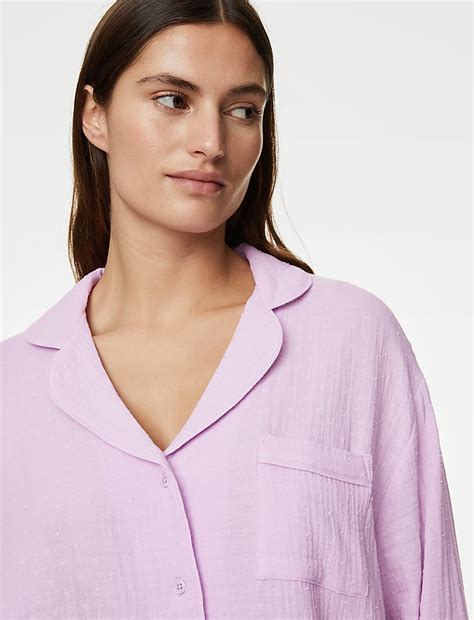 Buy Pure Cotton Dobby Muslin Pyjama Set at Marks & Spencer