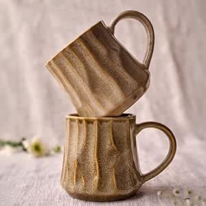 CÜRAA by YFL Home Rustic Facet and Flow Collection Coffee Mug Set of 2 ...