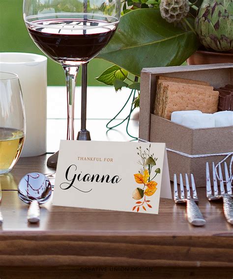 Thanksgiving Place Card Template, Fall Place Cards, Printable Seating Cards, Editable ...