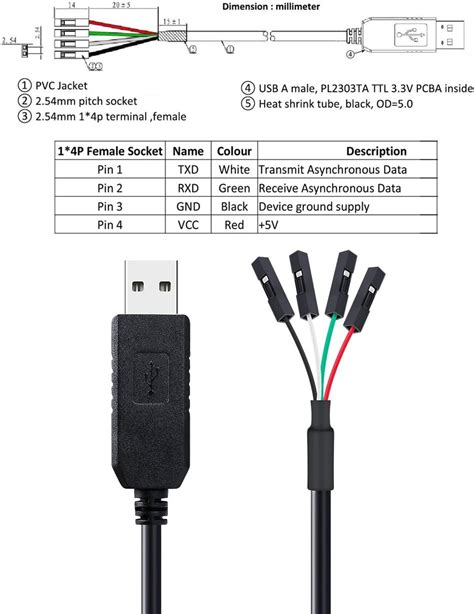 Buy DTech USB to TTL Serial Adapter 3.3V Debug Cable TX RX Signal 4 Pin ...