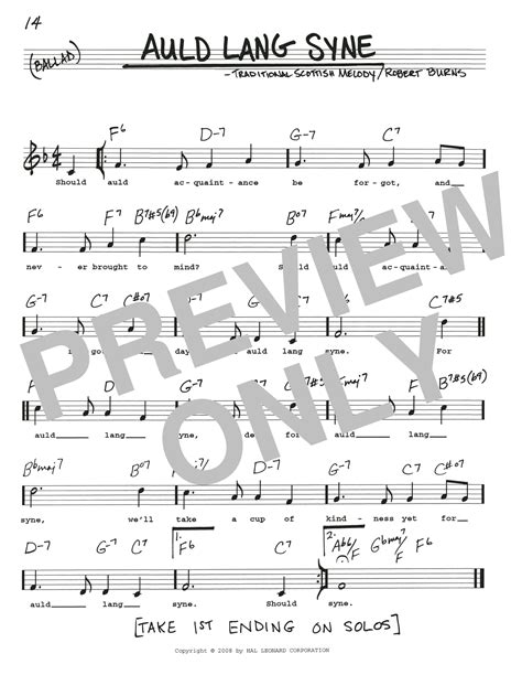 Auld Lang Syne by Traditional Scottish Melody Sheet Music for Real Book ...