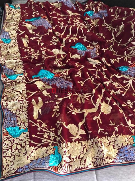 Pre Order Parsi Gara Dupatta in Red and Gold Thread Embroidery ...