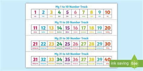 New Tracks with Number Words 1 to 40 Desk Cut-Outs