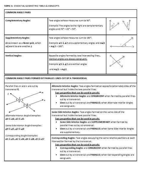 Geometry Angles Reference Sheet