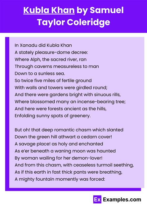 Kubla Khan Poem by Samuel Taylor Coleridge to Download
