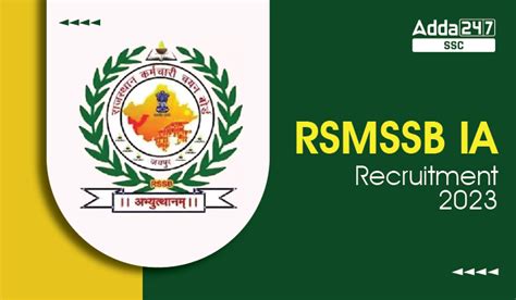 2730 रिक्तियों के लिए RSMSSB IA Recruitment 2023 ऑनलाइन आवेदन, अंतिम ...