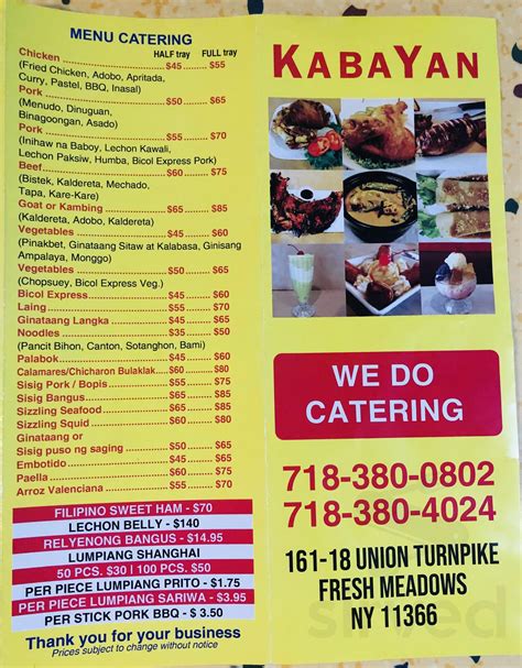Kabayan Restaurant and Bakeries UNION TURNPIKE menu in Queens, New York ...