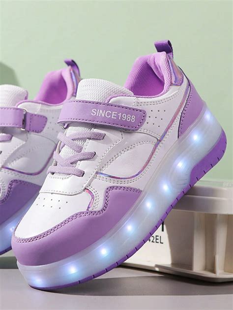 Teenagers Fashionable Color Block Light-Up Comfortable Sports Shoes ...