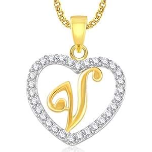 MEENAZ Jewellery Gold Plated 'V' Letter Heart Letter Pendant for Girls ...