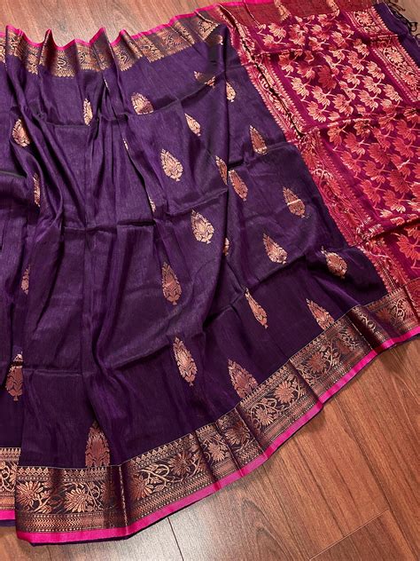 Handmade Pine Green Color Saree in Linen blend with Cotton Silk ...