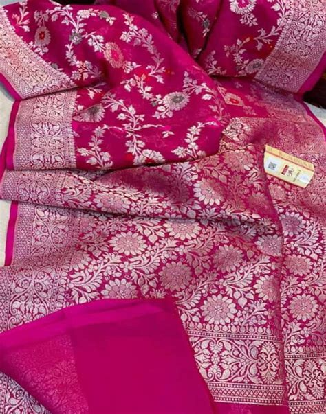Fuchsia Banarasi Georgette Sarees with Meenakari Work | Authentic ...