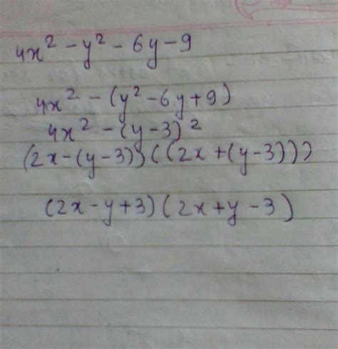 [tex] factorise \: \: {4x}^{2} - {y}^{2} + 6y - 9 [/tex] - Brainly.in