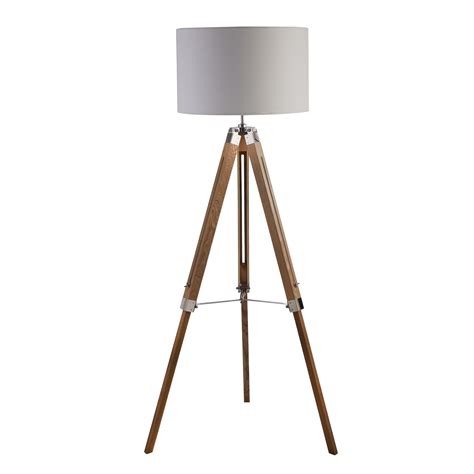 LIGHT WOOD BASE FLOOR LAMP WITH CREAM LINEN SHADE
