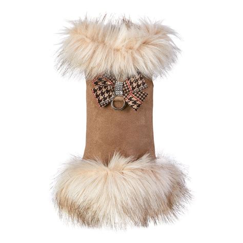 Susan Lanci Chocolate Glen Houndstooth Nouveau Bow Ivory Fox Fur Coat - The New York Dog Shop