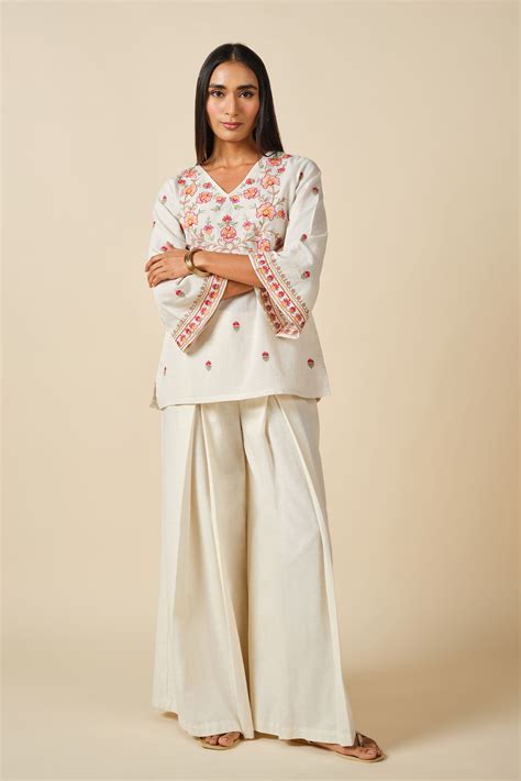 Buy Gul Bahar Top Online In India at Global Desi S25H120TP_OFF_WHITE